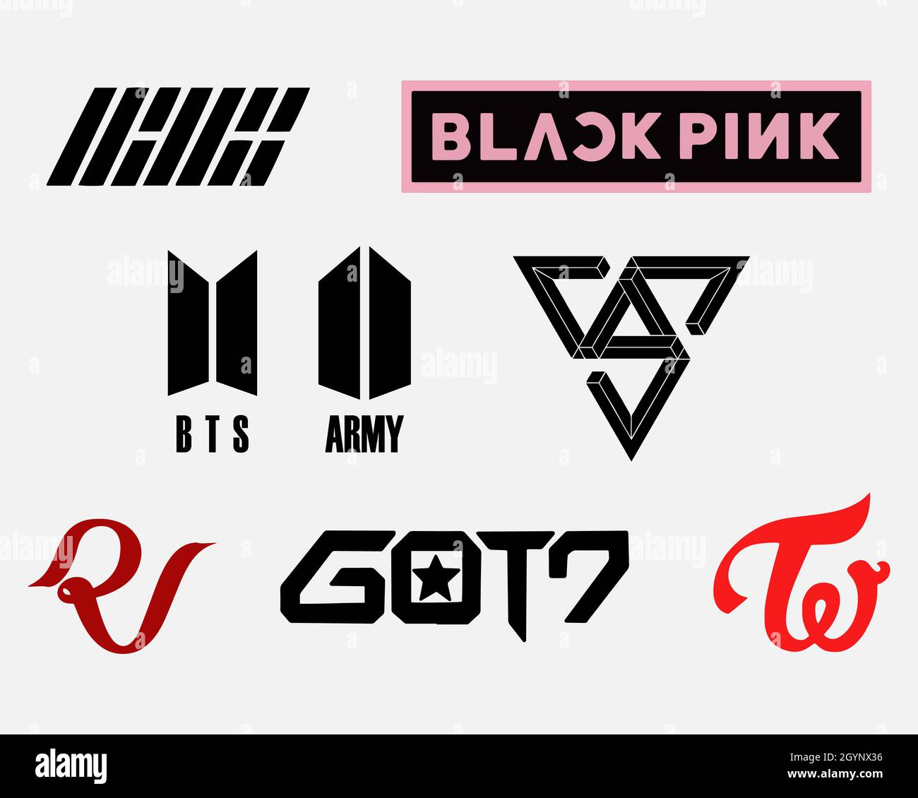 Logos beliebter koreanischer Musikgruppen. Stock Vektor