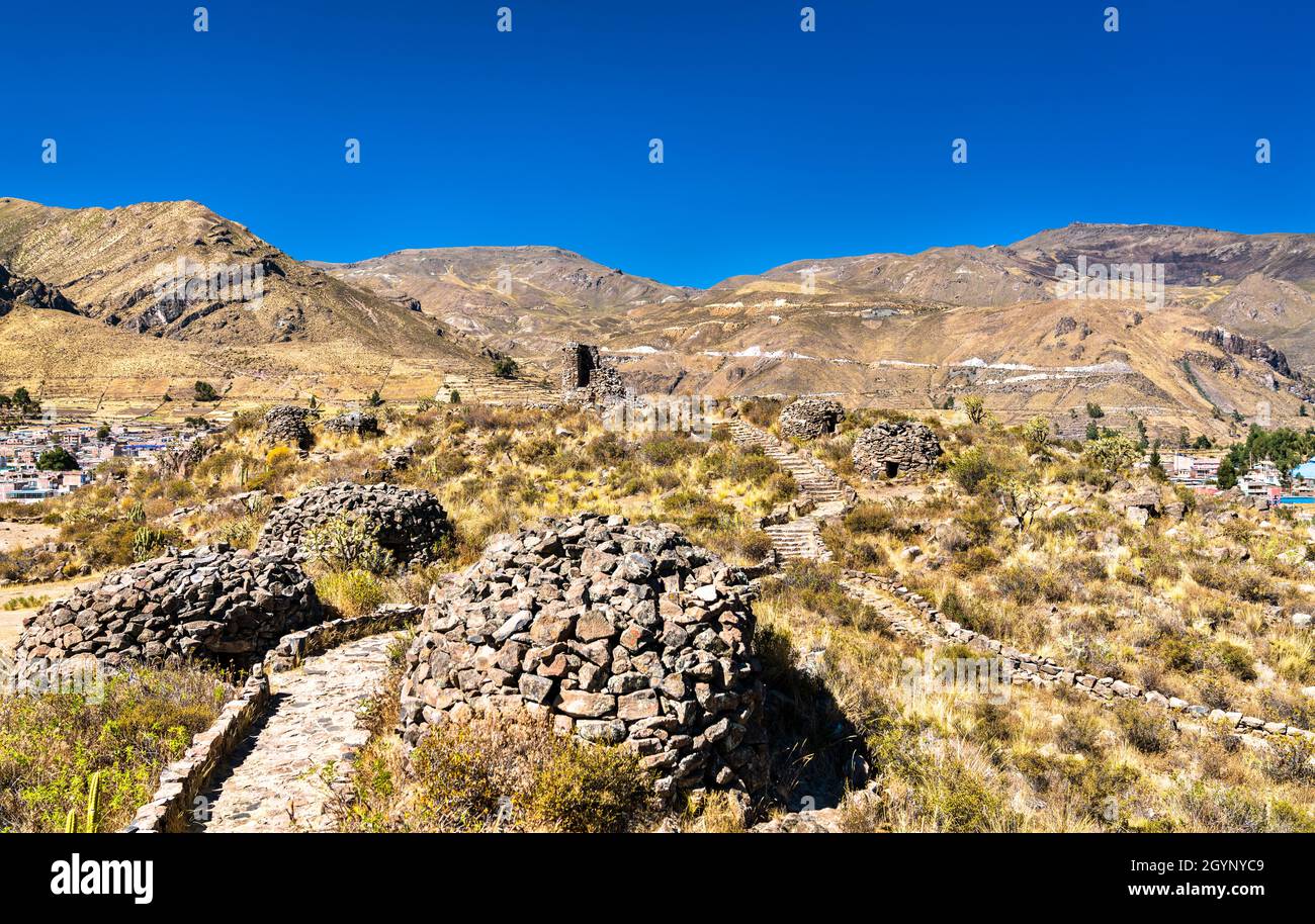 Präinkische Ruinen in Chivay in Peru Stockfoto