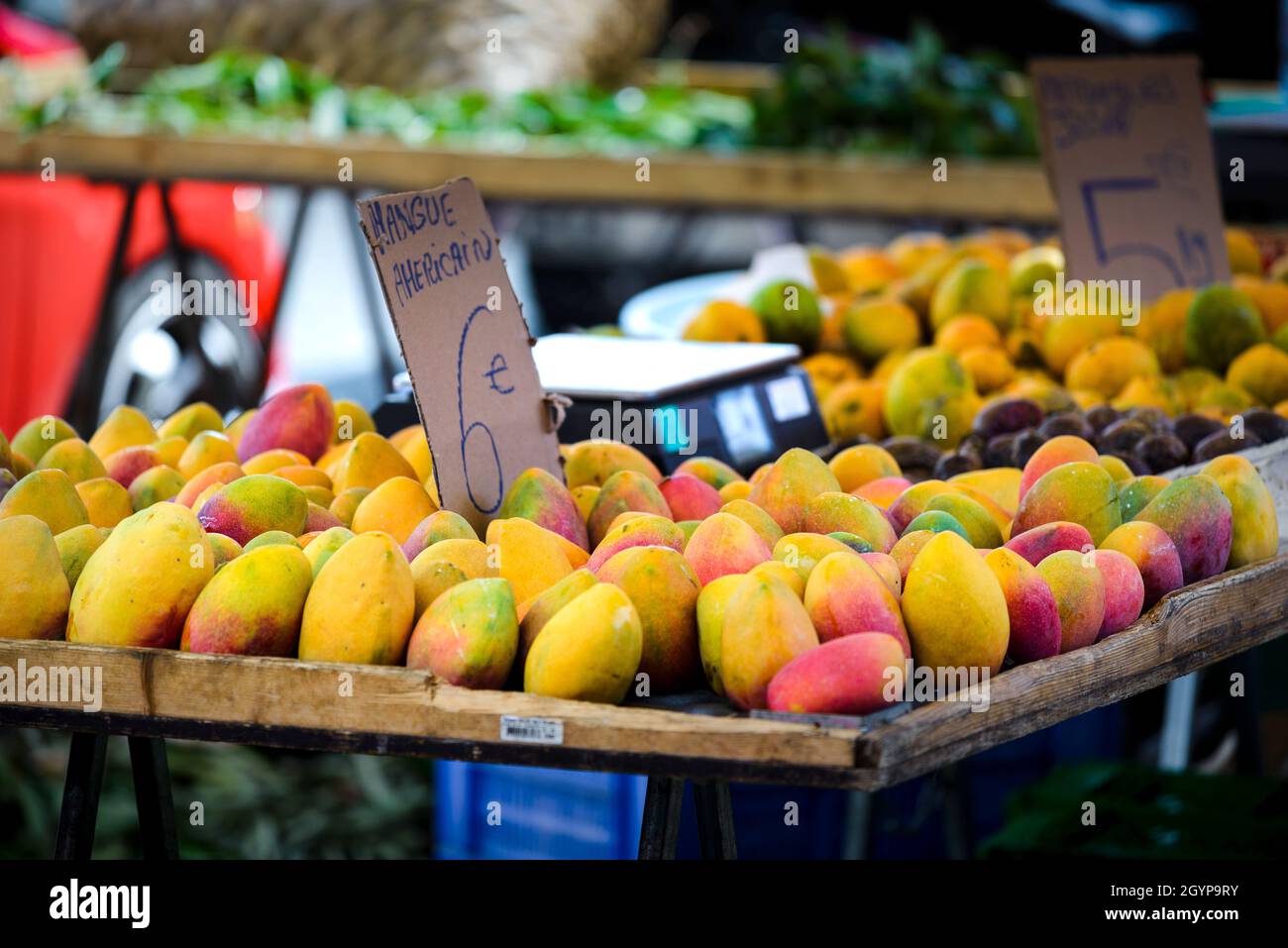 Mangos im Saint Paul Marktplatz, Insel Reunion Stockfoto