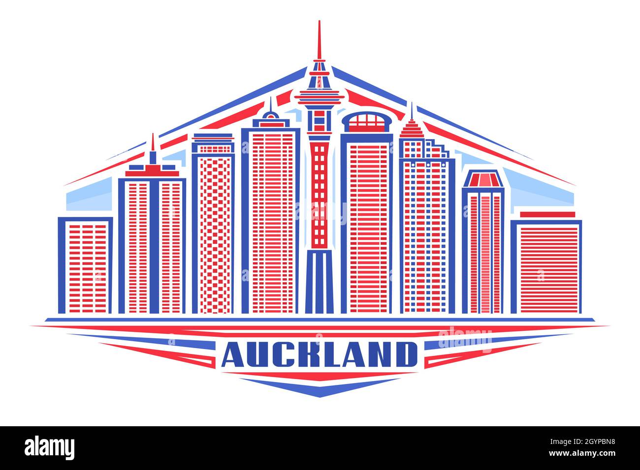 Vektor-Illustration von Auckland, horizontales Poster mit linearem Design auckland Stadtbild auf Tageshimmel Hintergrund, Urban Line Art Konzept mit dekorativ Stock Vektor