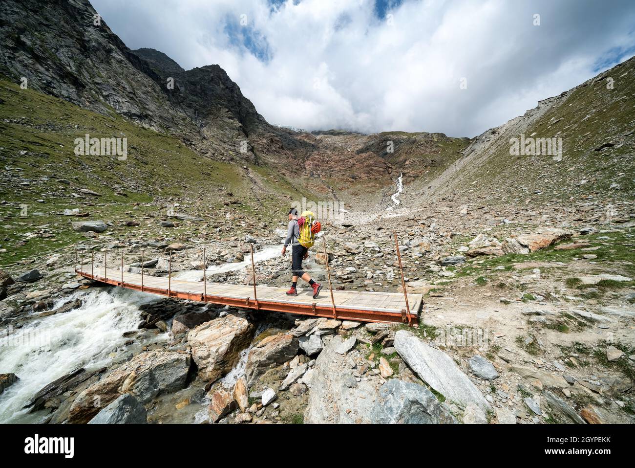 Wanderung zur Mischabelhütte bei Saas-Fee, Schweiz Stockfoto