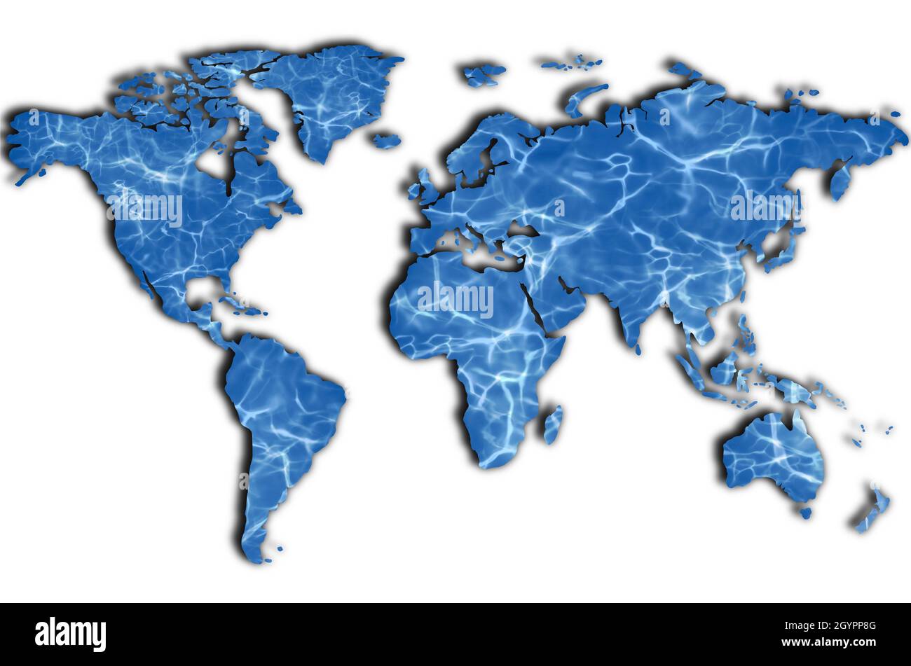 Weltkarte, blaue Farbe mit tiefwelliger Wasserstruktur Stockfoto