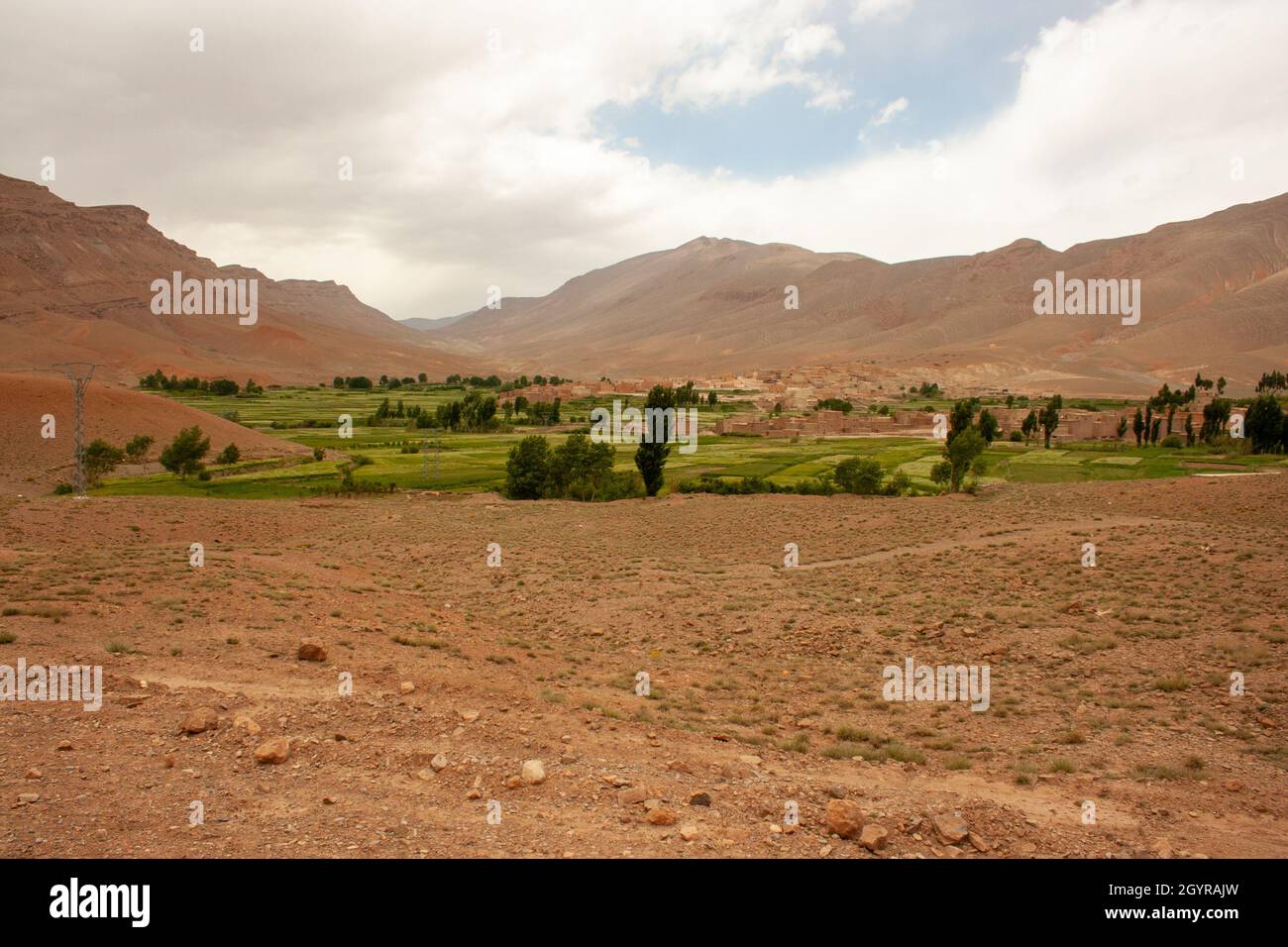 Oase und Landschaft der Sahara fotografiert in Marokko Stockfoto