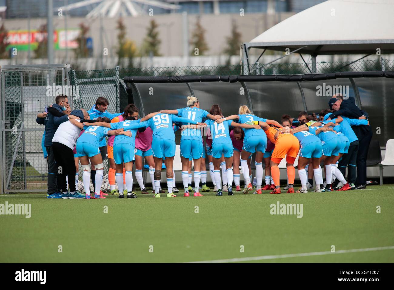 Turin, Italien. Oktober 2021. 09. Oktober 2021 Vinovo - Torino Napoli Femminile Team während der italienischen womenÕs-Meisterschaft, Serie A Fußballspiel zwischen Juventus FC und Napoli Femminile im Juventus Training Center in Vinovo, Italien - Foto Nderim Kaceli / Alamy Live News Credit: Nderim Kaceli/Alamy Live News Stockfoto