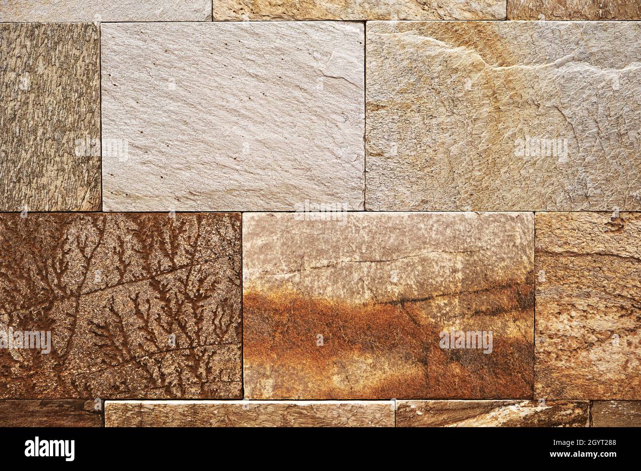 Wandfliesen aus Keramik-Feinsteinzeug mit mintfossiler, strukturierter Natursandstein-Oberfläche Stockfoto