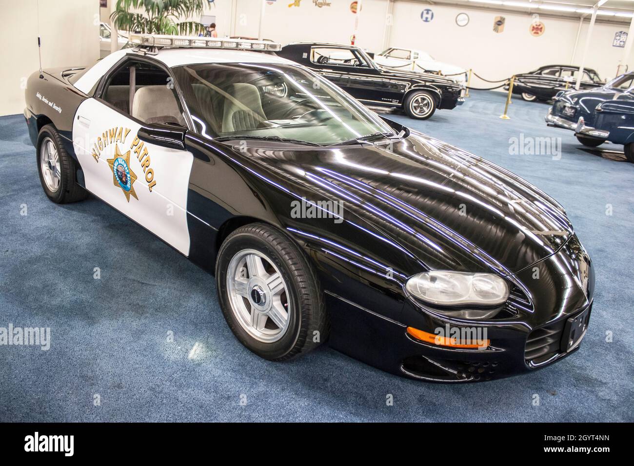 2002 amerikanisches Polizeikommando chevrolet camaro Car in der Autosammlung des Las Vegas Automuseums im Linq Hotel-Casino auf dem Strip in Las Vegas Nevada Stockfoto