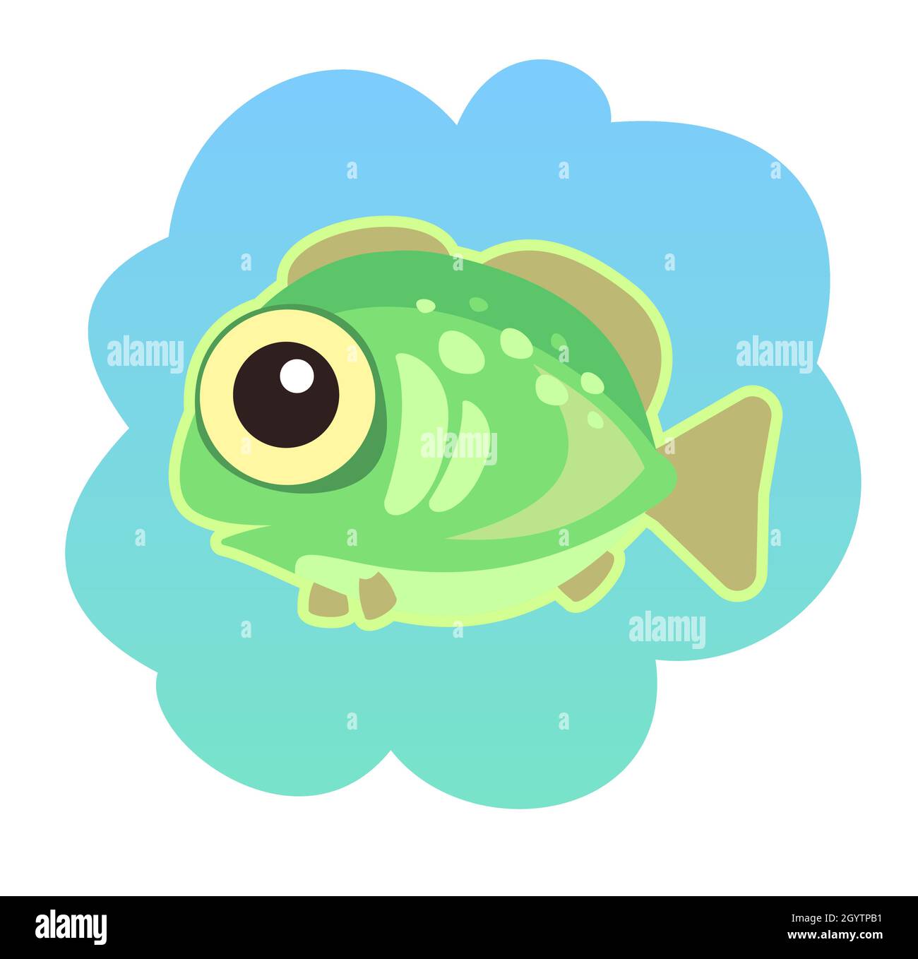 Tropischer grüner Fisch. Kleine Landschaft. Unterwasserwelt. Wilde Tiere. Meer, Meer. Sommerwasser. Isoliert auf weißem Hintergrund. Illustration in Cartoon Stock Vektor