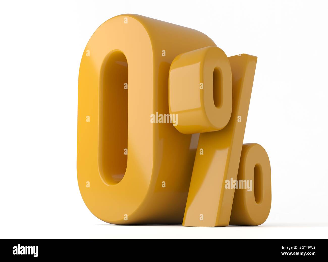 0 % 3d-Darstellung. Orange Null-Prozent-Sonderangebot auf weißem Hintergrund Stockfoto