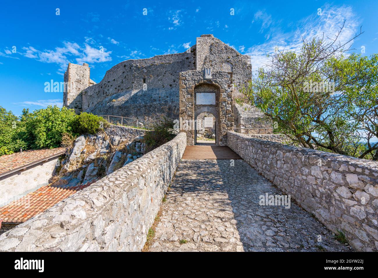 Landschaftlich reizvolle Sehenswürdigkeit in Castel San Pietro Romano, in der Nähe von Rom, Latium, Italien. Stockfoto