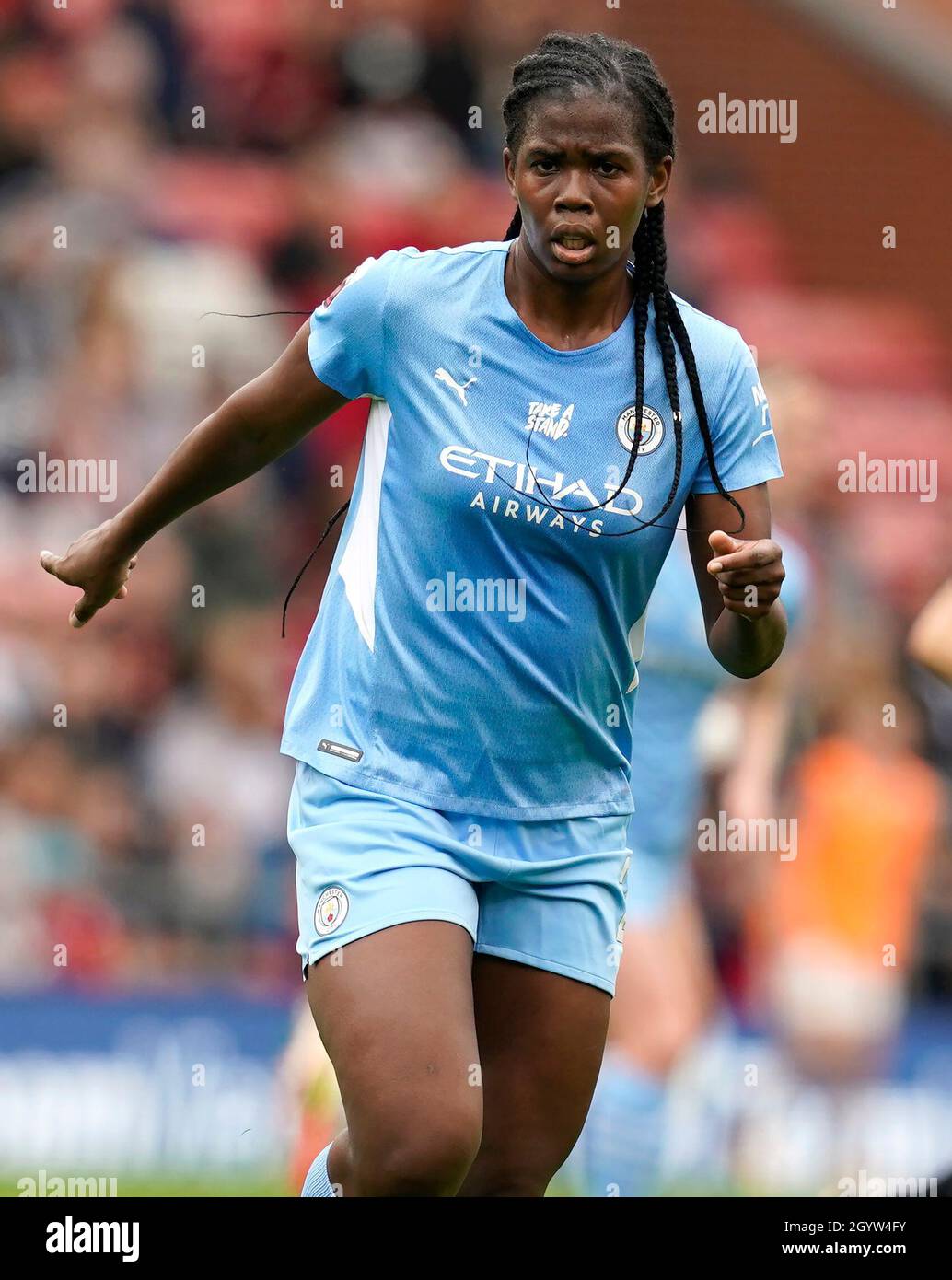 Leigh, England, 9. Oktober 2021. Khadija Shaw aus Manchester City während des Spiels der FA WomenÕs Super League im Leigh Sports Village, Leigh. Bildnachweis sollte lauten: Andrew Yates / Sportimage Stockfoto