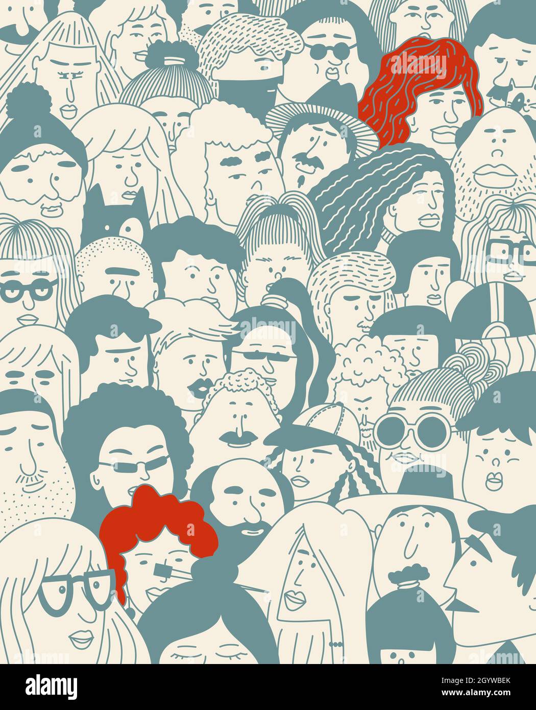 Poster „Mehr Menschen“. Kontinuierliche Linie Zeichnung Minimalismus Design Skizze handgezeichnete abstrakte Illustration. Kollegen bei der Arbeit. Menschen, die vor oder af Stockfoto