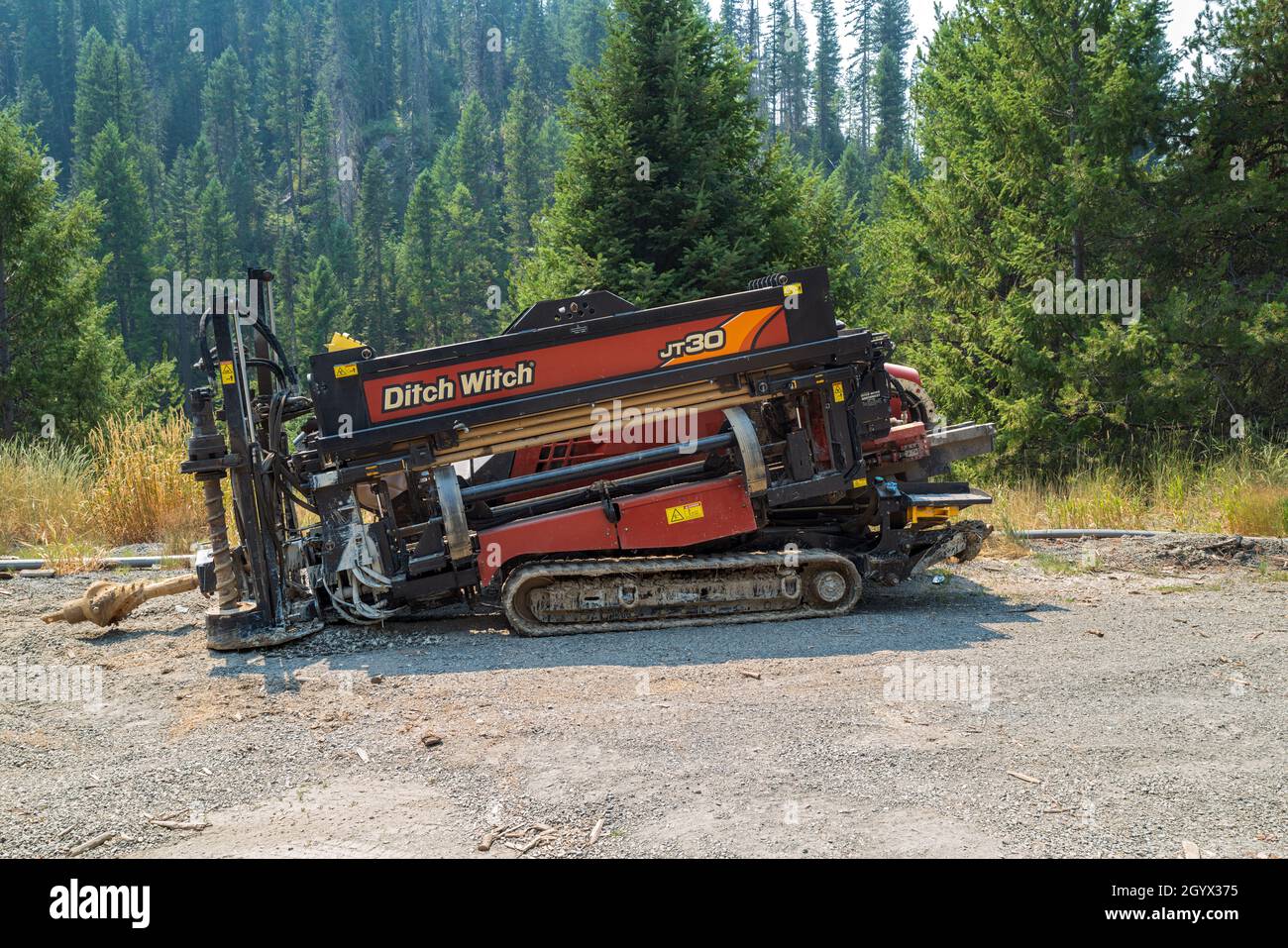 Eine Grabenhexe JT30 Richtungsbohrmaschine, die am Straßenrand in Idaho, USA, geparkt ist Stockfoto