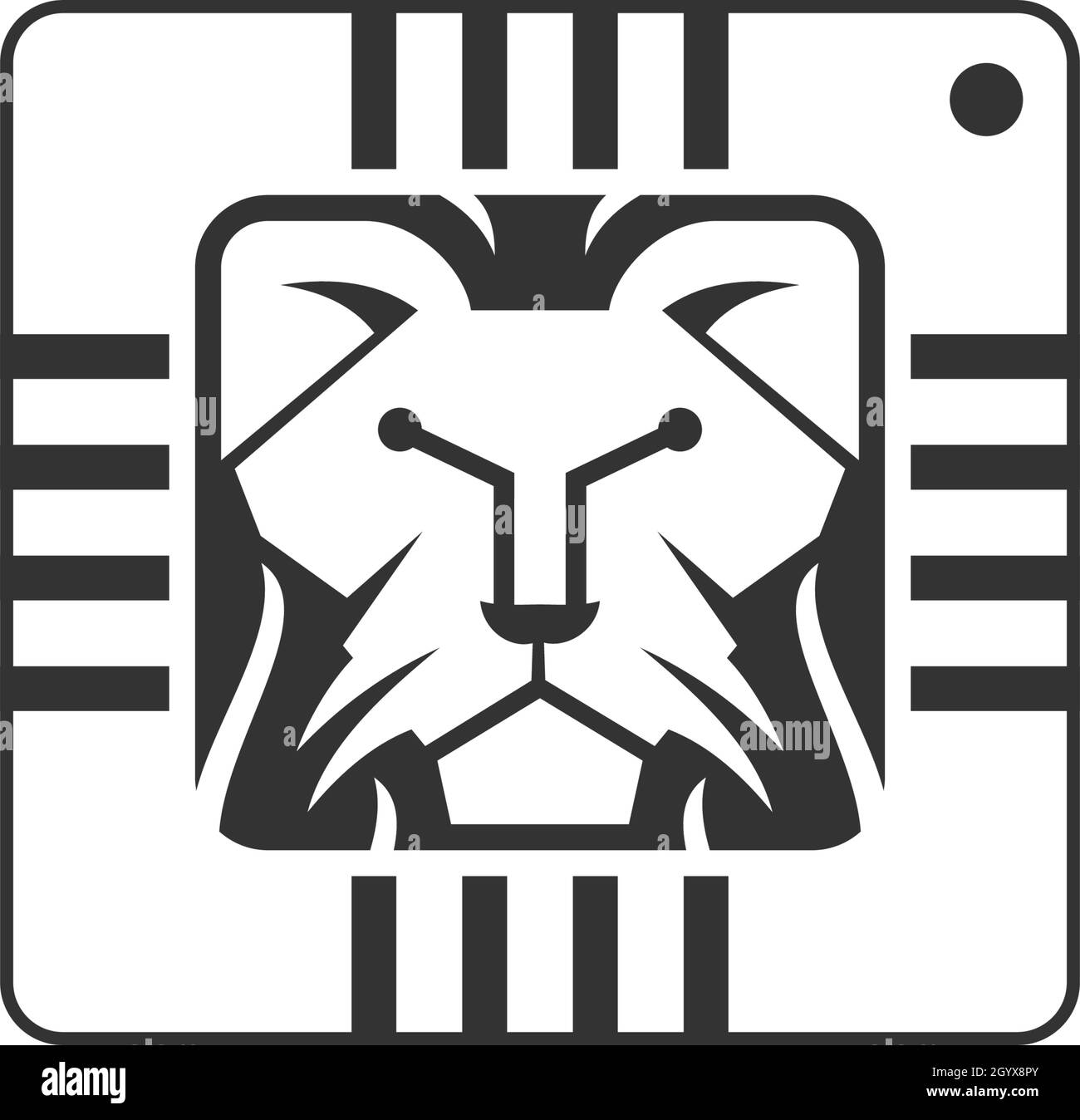 Einzigartiger Löwenkopf und integrierte Schaltung oder Tech Symbol Logo Design Vektor Symbol Illustration Inspiration Stock Vektor