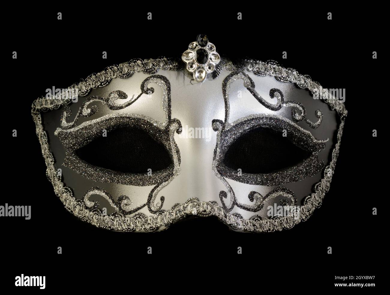 Silver Dominance Masquerade Maske Isoliert Auf Schwarzem Hintergrund Stockfoto