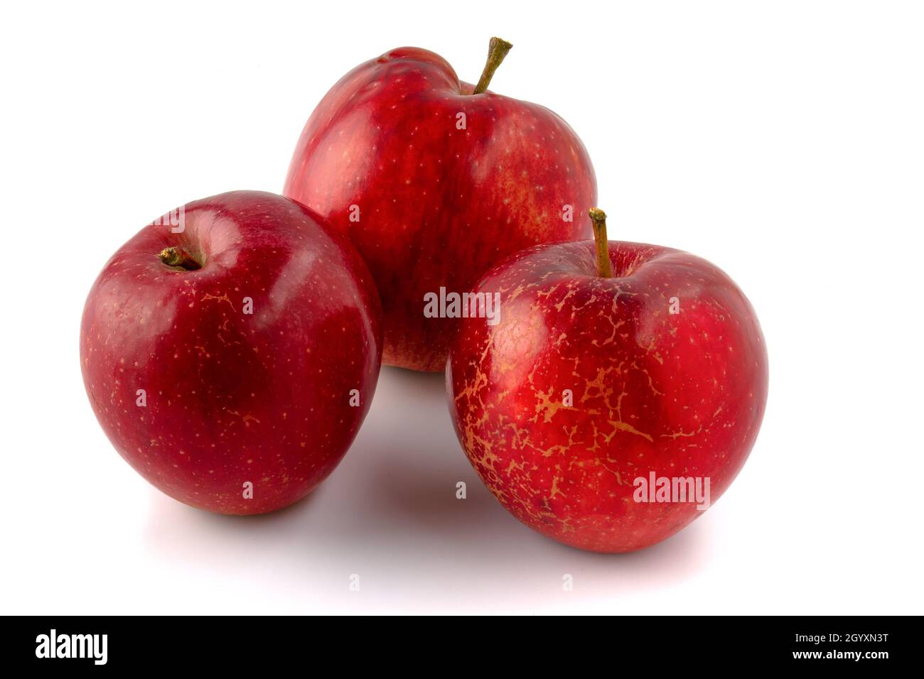 Frische rote Äpfel. Früchte isoliert auf weißem Hintergrund. Stockfoto