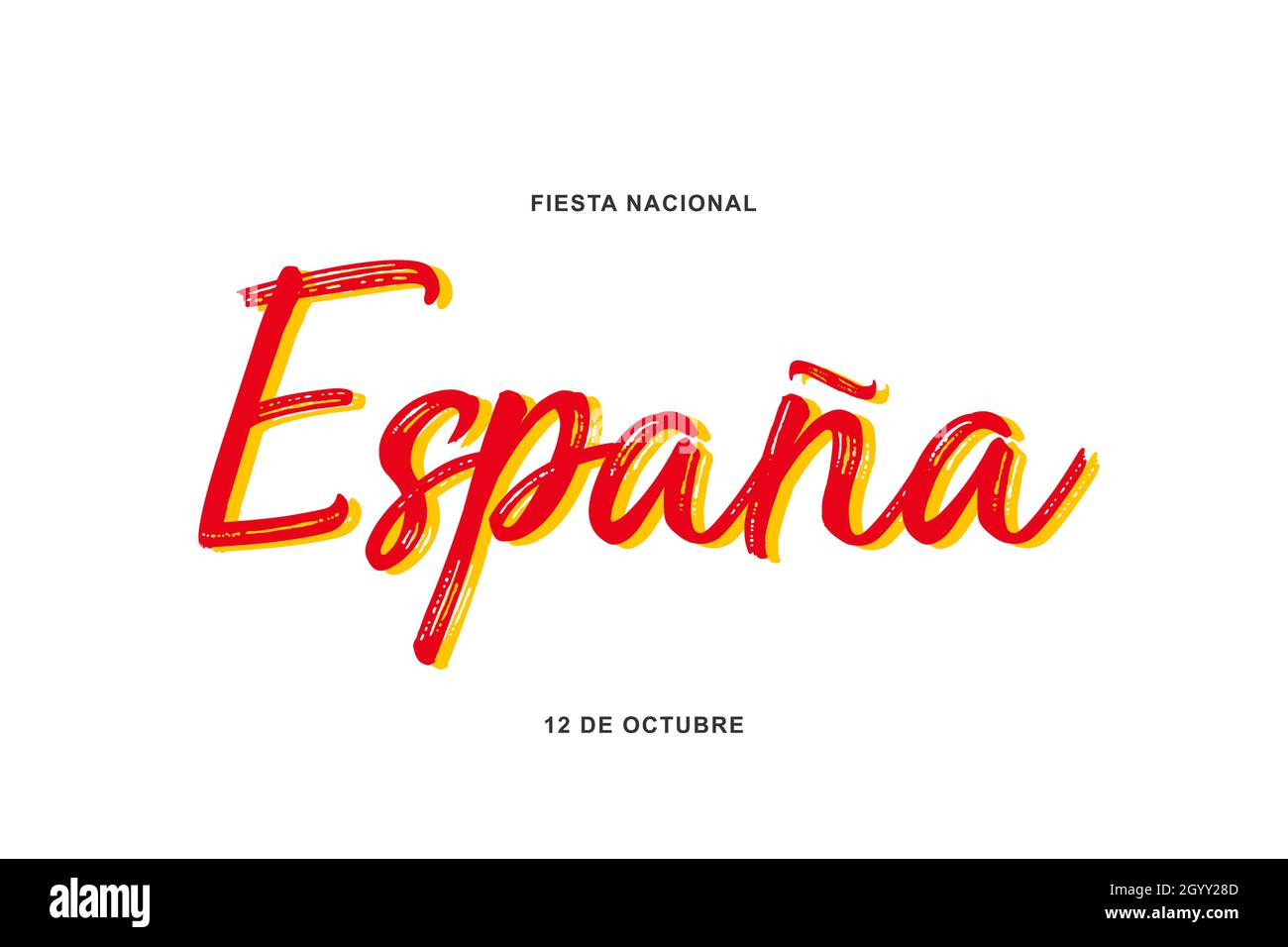 Nationalfeiertag Spanien. Fiesta Nacional de Espana dia 12 de Octubre (übersetzt: Der Nationalfeiertag Spaniens am 12. Oktober). Poster, Hintergrund Stockfoto