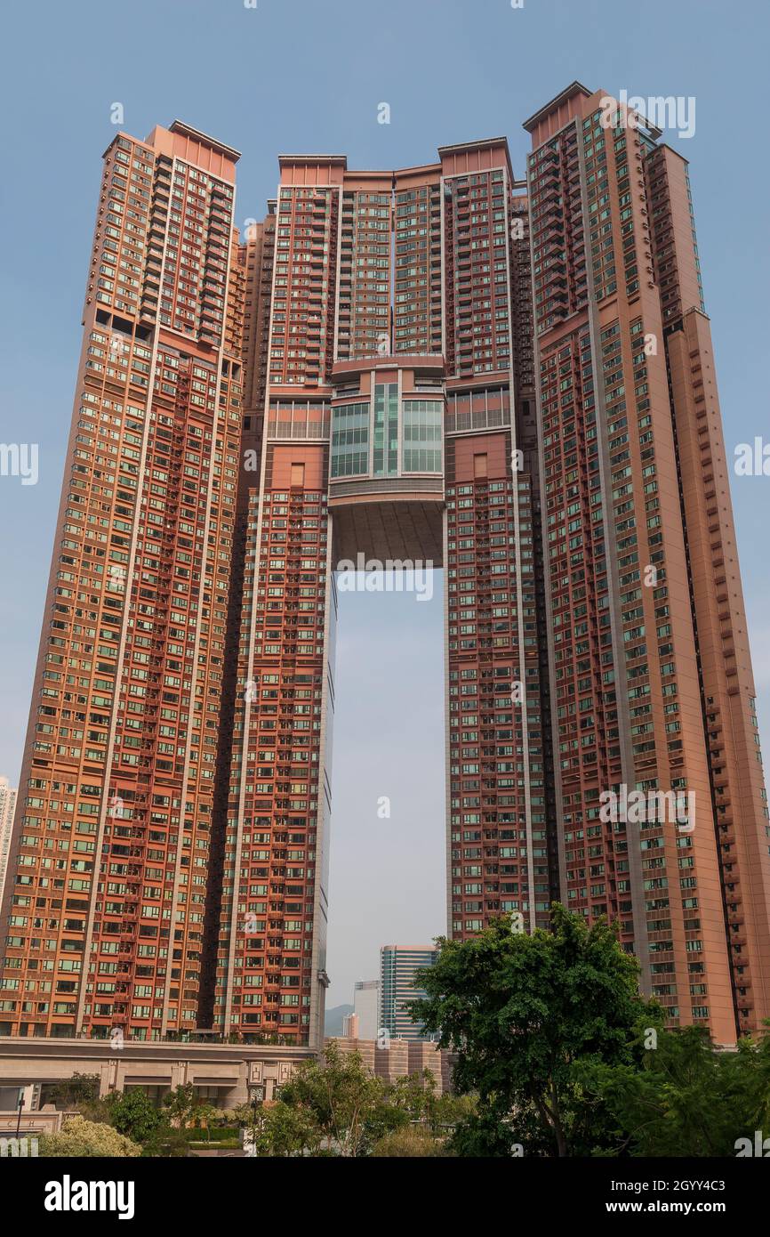 The Arch, ein Hochhaus-Wohnblock, Union Square, West Kowloon, Hongkong Stockfoto