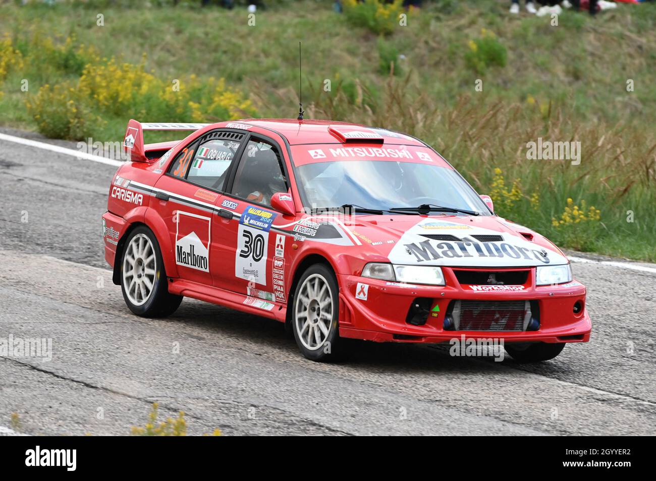 San Marino urban Circuit, San Marino, Republik San Marino, 08. Oktober 2021, OGLIARI GIACOMO (ITA) CIUCCI GIACOMO (ITA) - MITSUBISHI LANCER EVO 200 Stockfoto