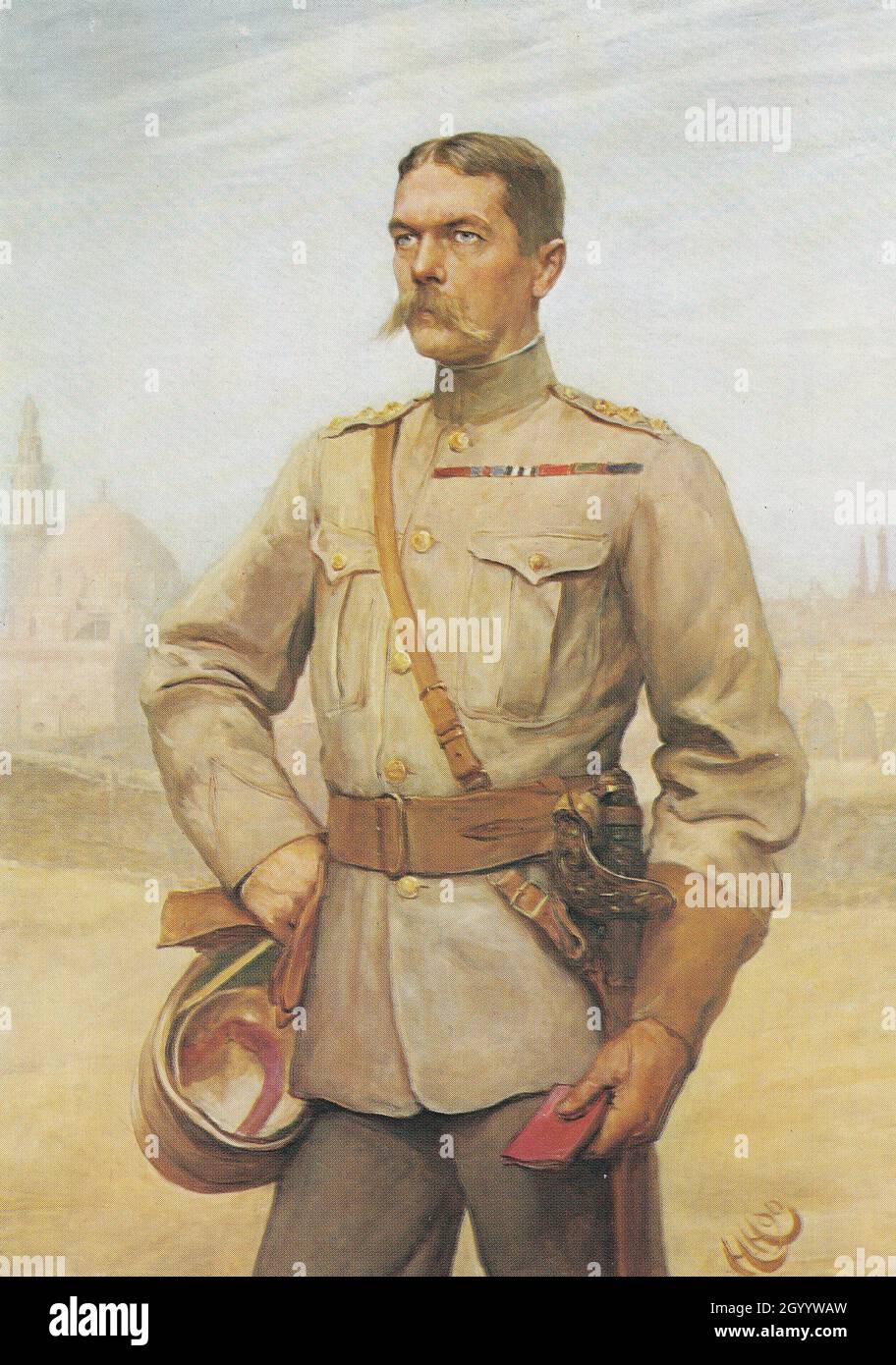 Horatio Kitchener, 1. Earl Kitchener of Khartoum 1850 - 1916. Postkarte des Gemäldes von Sir Hubert von Herkomer und Frederick Goodall, 1890. Stockfoto