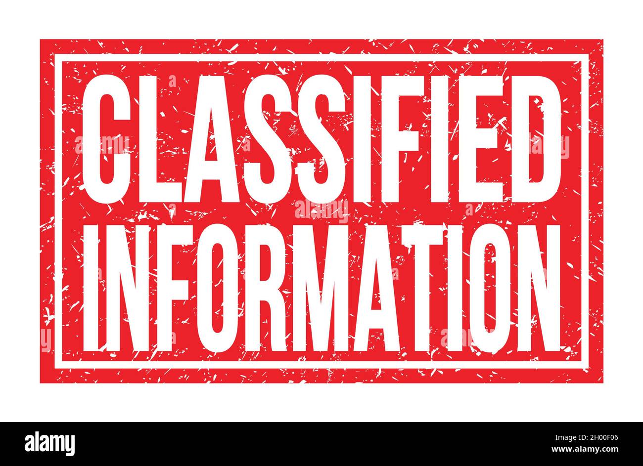 KLASSIFIZIERTE INFORMATIONEN, Wörter auf rotem Rechteck Stempelzeichen geschrieben Stockfoto