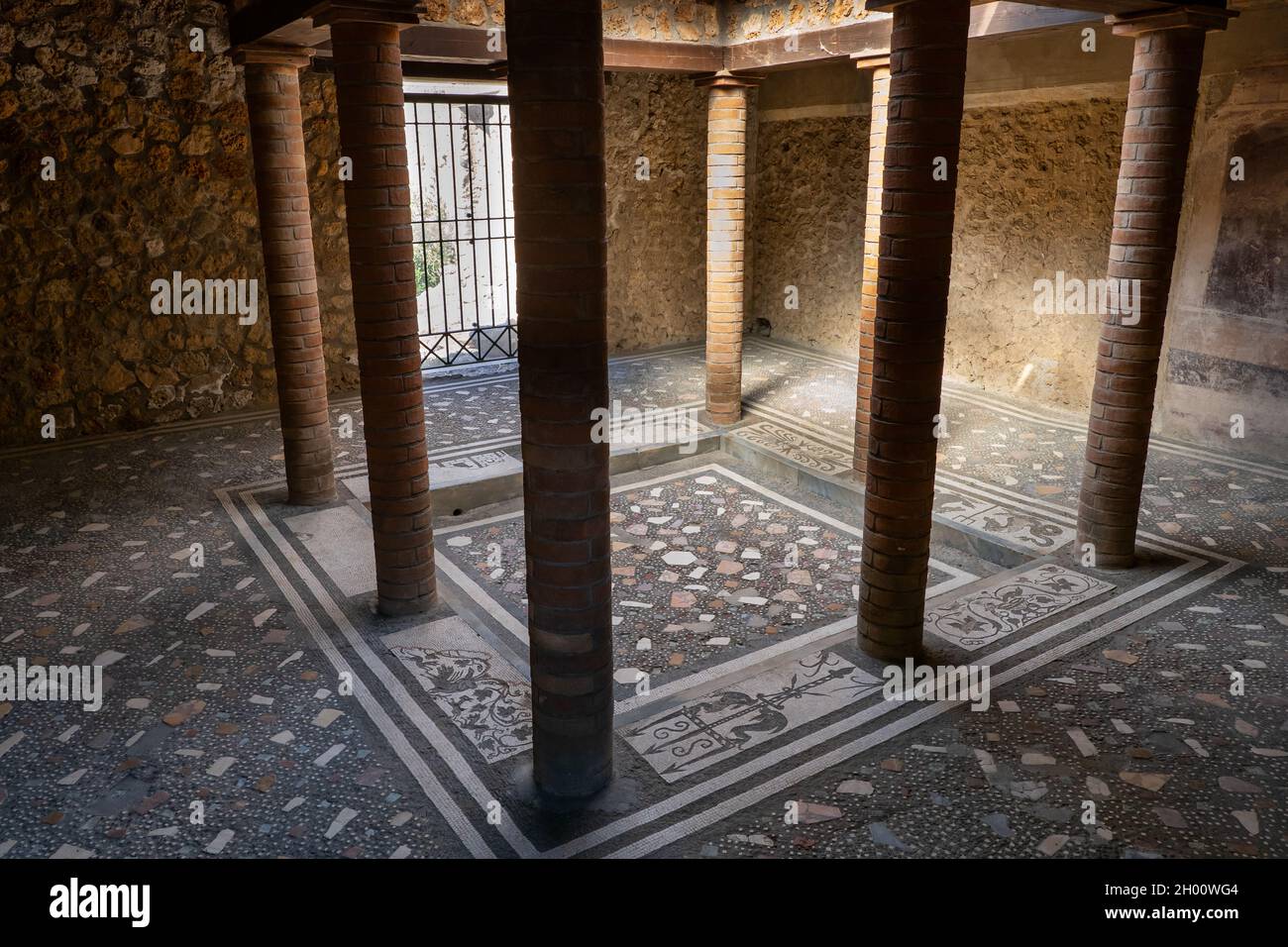 Zimmer mit Thermalbädern im Haus des Menander (Casa del Menadro) in der antiken Stadt Pompeji, Kampanien, Italien Stockfoto