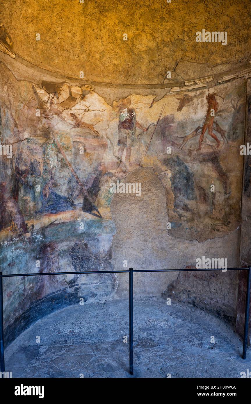 Altes römisches Fresko im Haus des Menander (Casa del Menadro) in Pompeji, Pompei, Kampanien, Italien Stockfoto