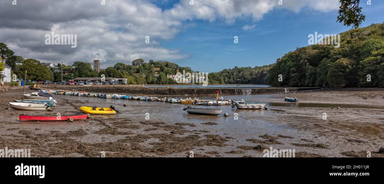 Dorf Stoke Gabriel an einem Bach des Flusses Dart mit großem Mühlteich, South Hams, England, Vereinigtes Königreich. Stockfoto