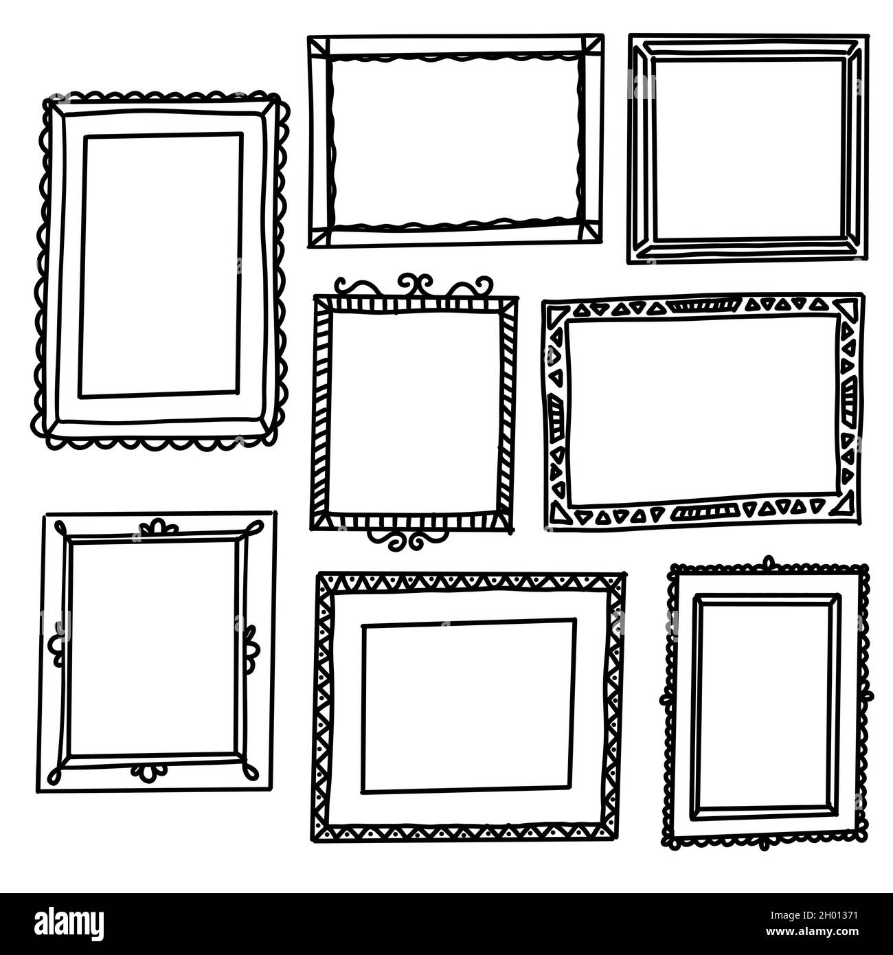 Doodle-Bilderrahmen. Handgezeichnete Vintage skizzenhafte Form. Vector Kollektion Stock Vektor
