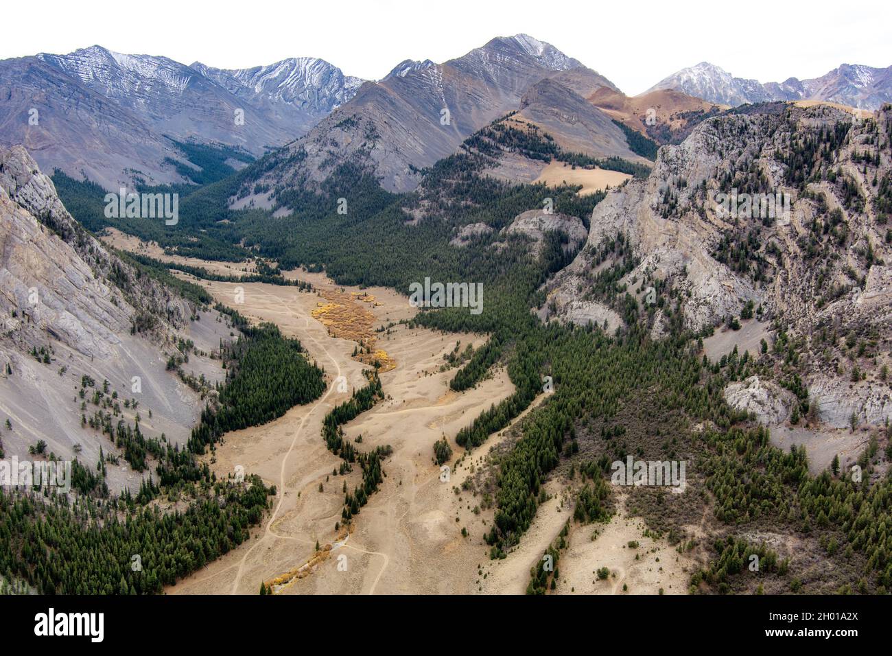 Creek in der Unterseite eines tiefen Canyon und Rocky Mountains Stockfoto