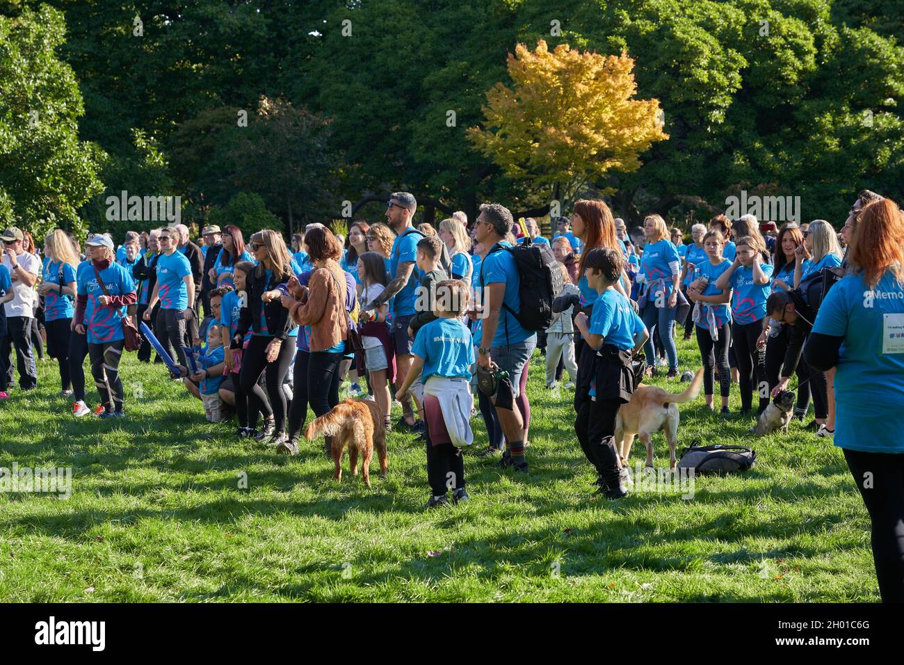 Wohltätigkeitswanderer bei einem Gedächtnisspaziergang im Bute Park, Cardiff, um Geld für die Erforschung der Alzheimer-Krankheit zu sammeln Stockfoto