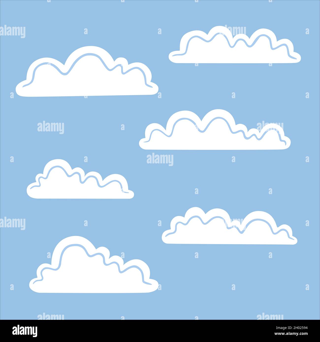 Set von weißen Wolken isoliert auf blauem Hintergrund. Flache Vektorgrafik Stock Vektor