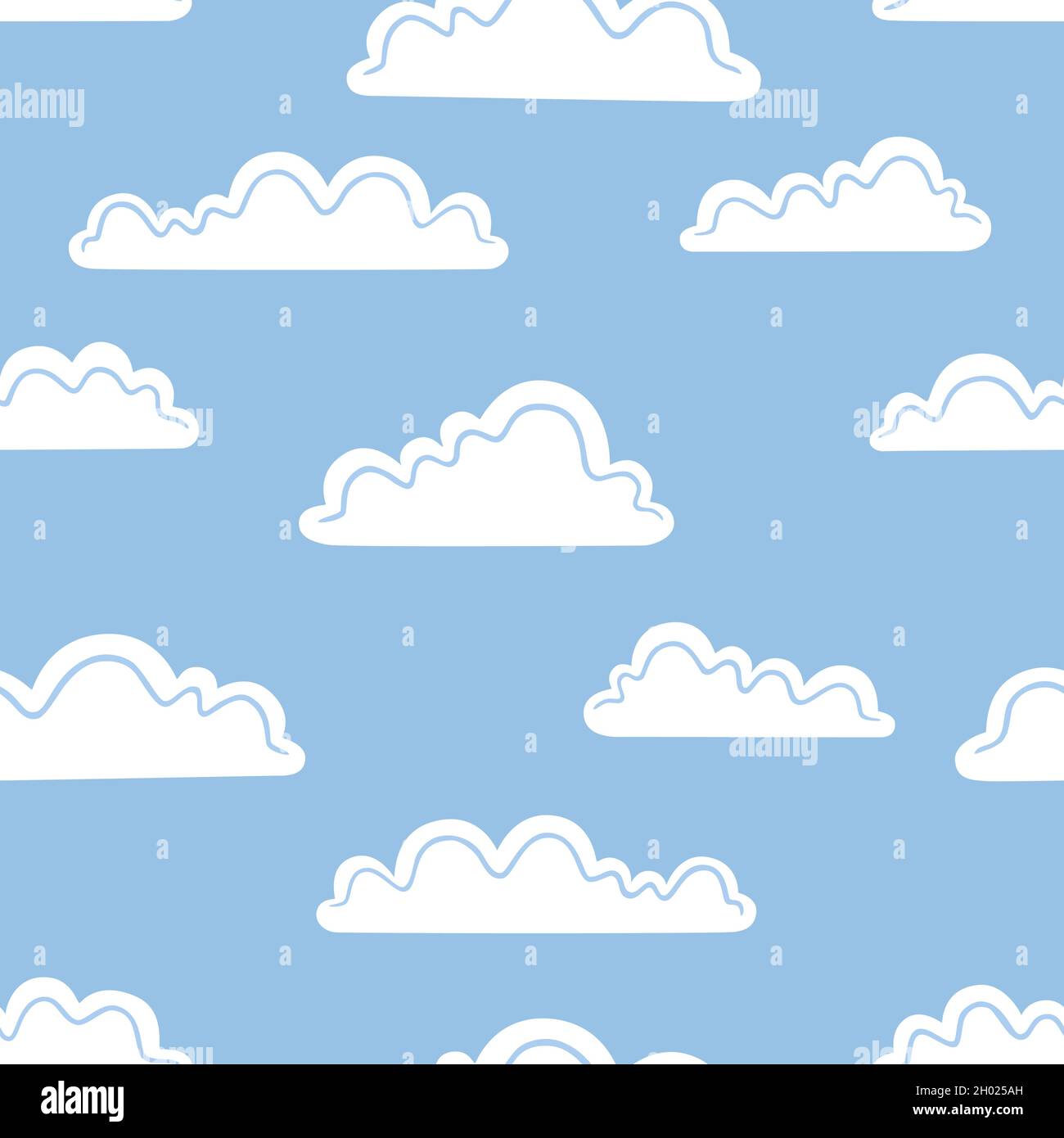 Weiße Wolken auf blauem Hintergrund. Nahtloses Vektormuster Stock Vektor