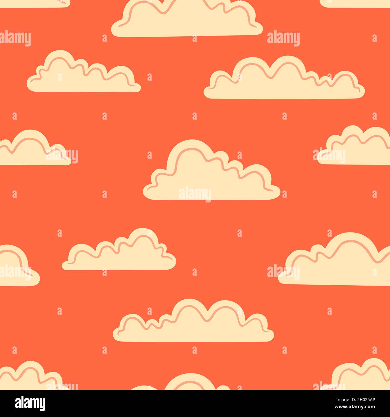 Nahtloses Vektormuster. Weiße Wolken auf orangefarbenem Hintergrund Stock Vektor