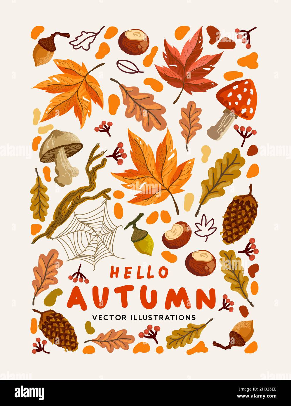 Eine Kollektion von natürlichen Elementen aus dem Herbst. Herbst Hintergrund Design Vektor Illustration. Stock Vektor