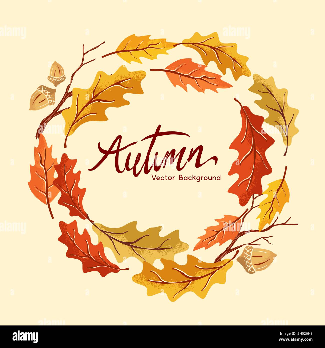 Ein Herbsterntekranz aus handgefertigten goldenen Blättern. Vektorgrafik. Stock Vektor