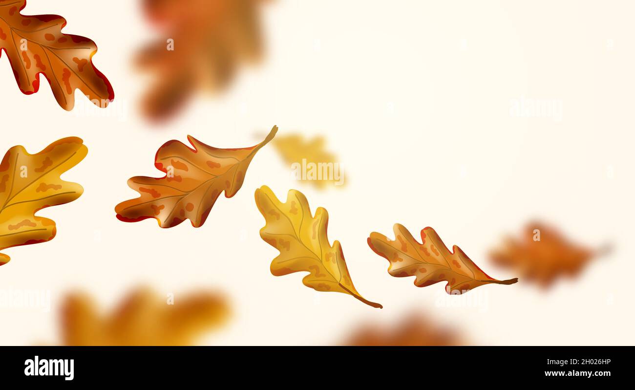 Herbstfarbene Blätter wehen im Wind. Vektorgrafik Herbst Hintergrund. Stock Vektor