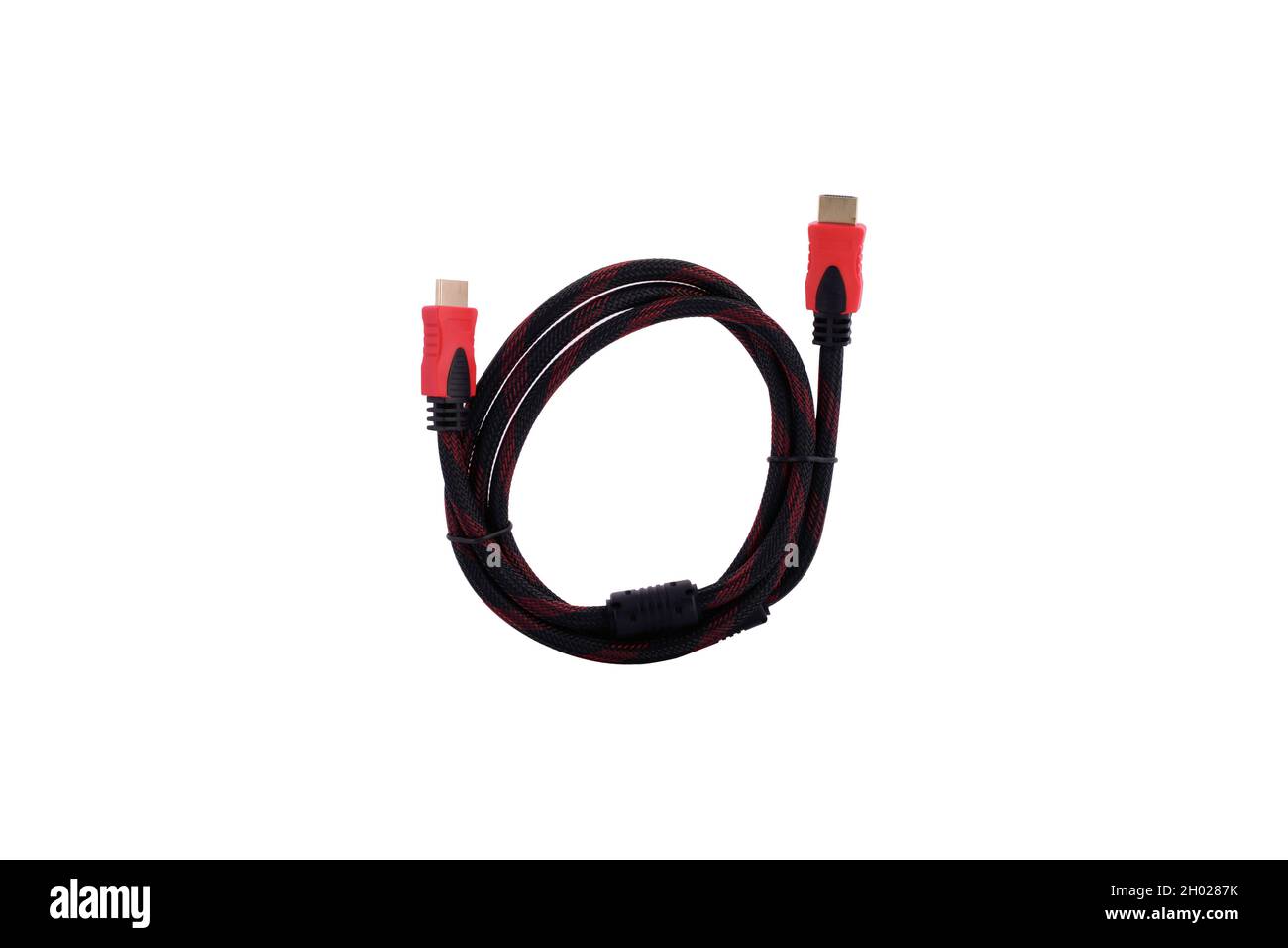 Schwarzes und rotes HDMI-Kabel für den Anschluss Stockfoto