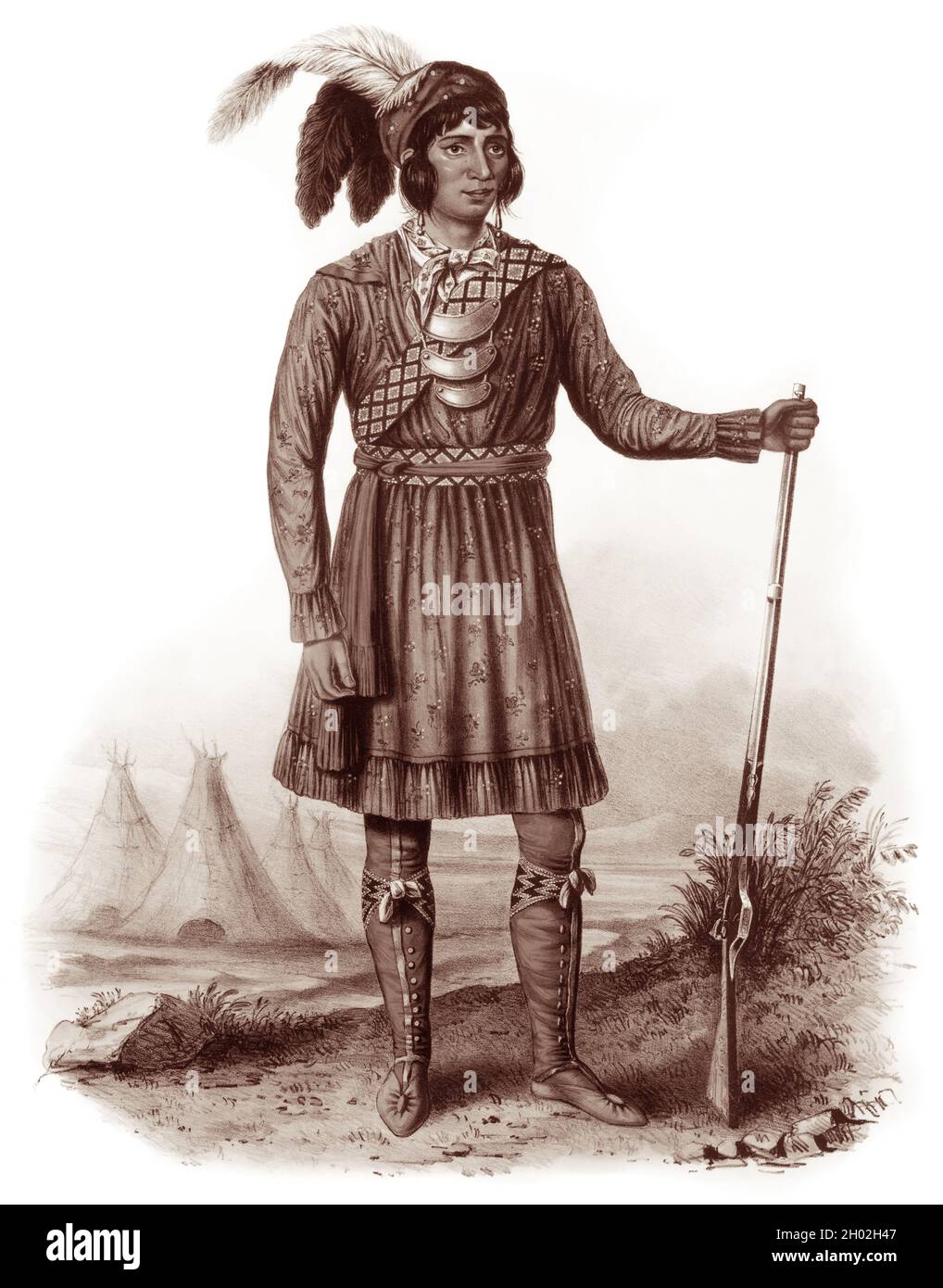 Chief Osceola (1804-1838), der bekannteste Führer der Seminoleinder, führte während des Zweiten Seminolenkrieges eine kleine Gruppe von Kriegern im Seminolenwiderstand an, als die Vereinigten Staaten versuchten, den Stamm aus ihren Ländern in Florida in das indische Territorium westlich des Mississippi-Flusses zu entfernen. Stockfoto