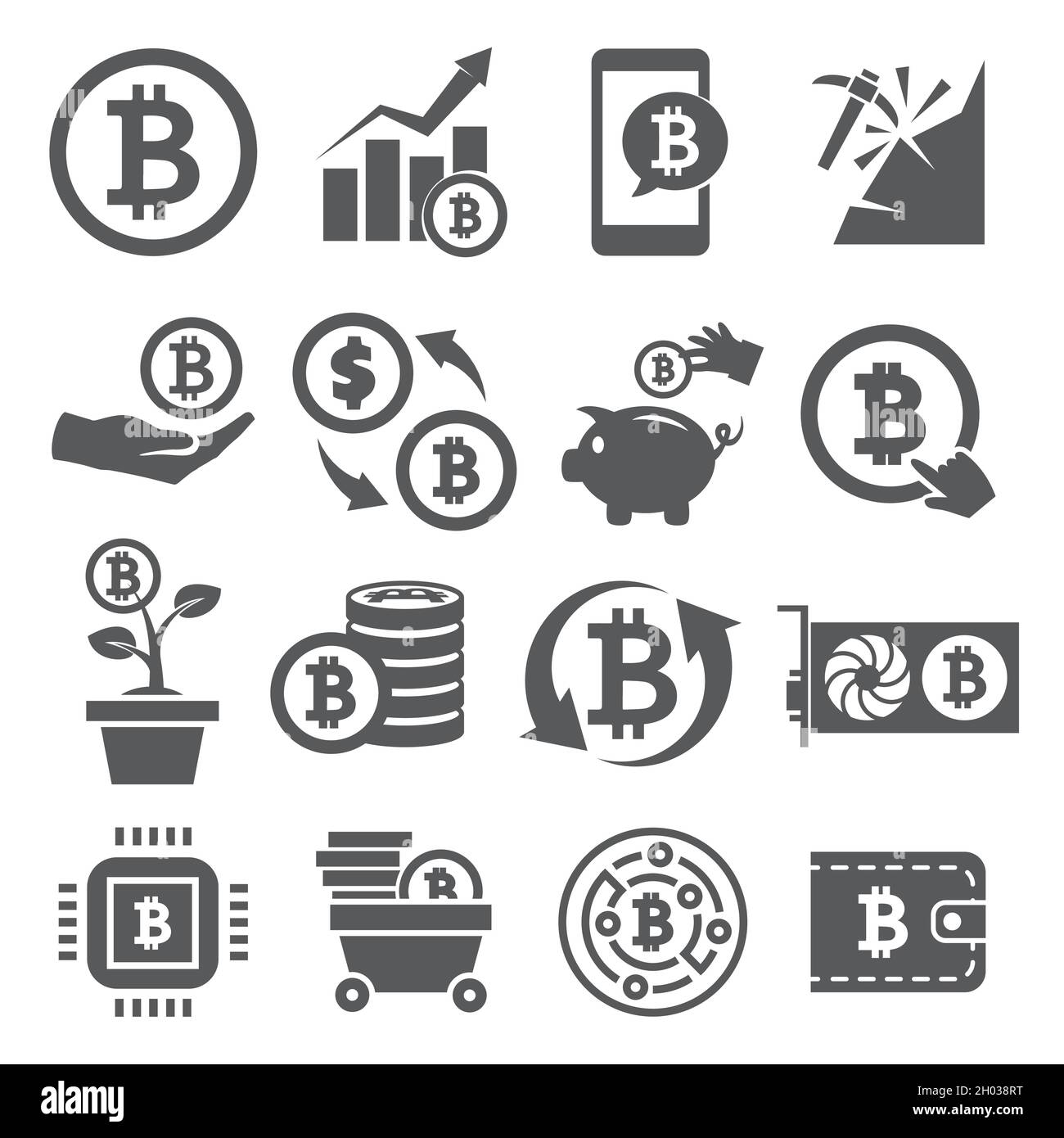 Bitcoin-Symbole auf weißem Hintergrund Stock Vektor