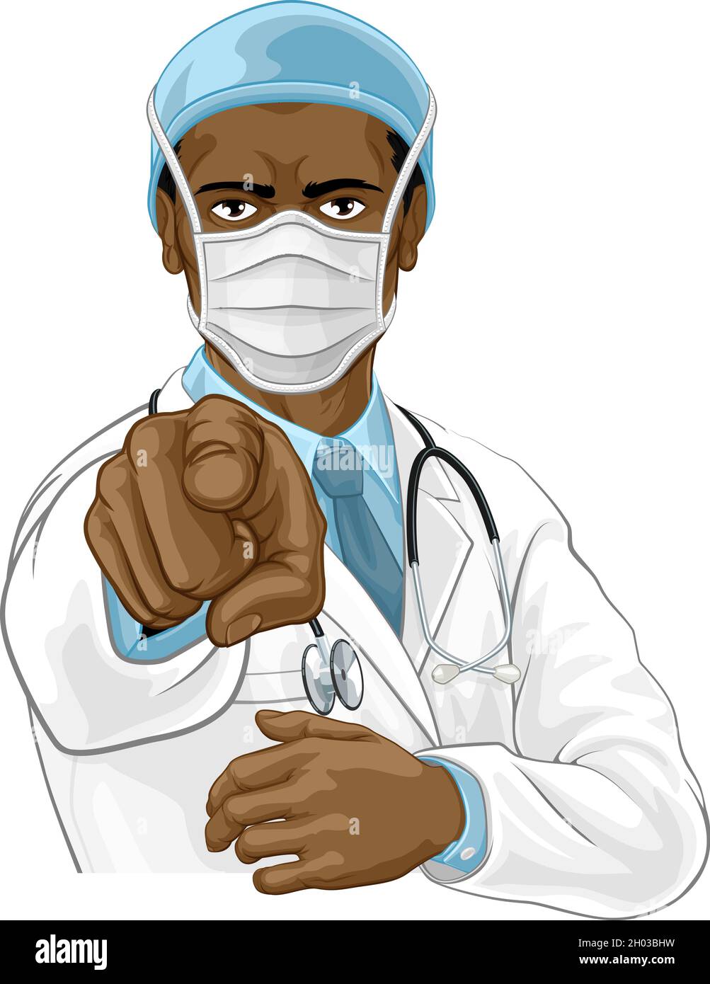 Arzt in PSA Maske zeigen braucht Sie Stock Vektor