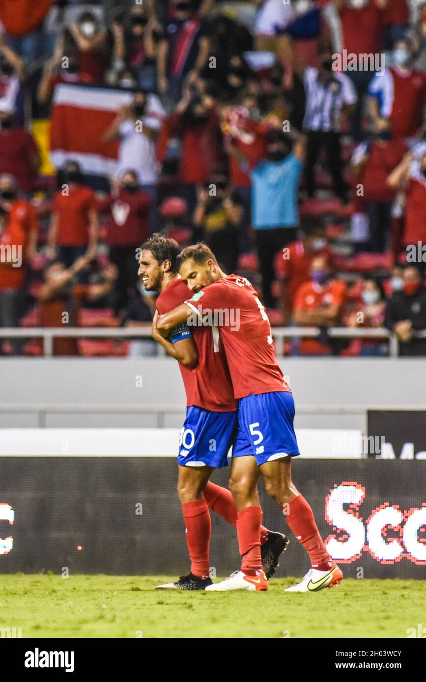 SAN JOSE, Costa Rica: Celso Borges feiert das zweite Tor für Costa Rica beim Costa Rica-Sieg 2-1 über El Salvador im C Stockfoto