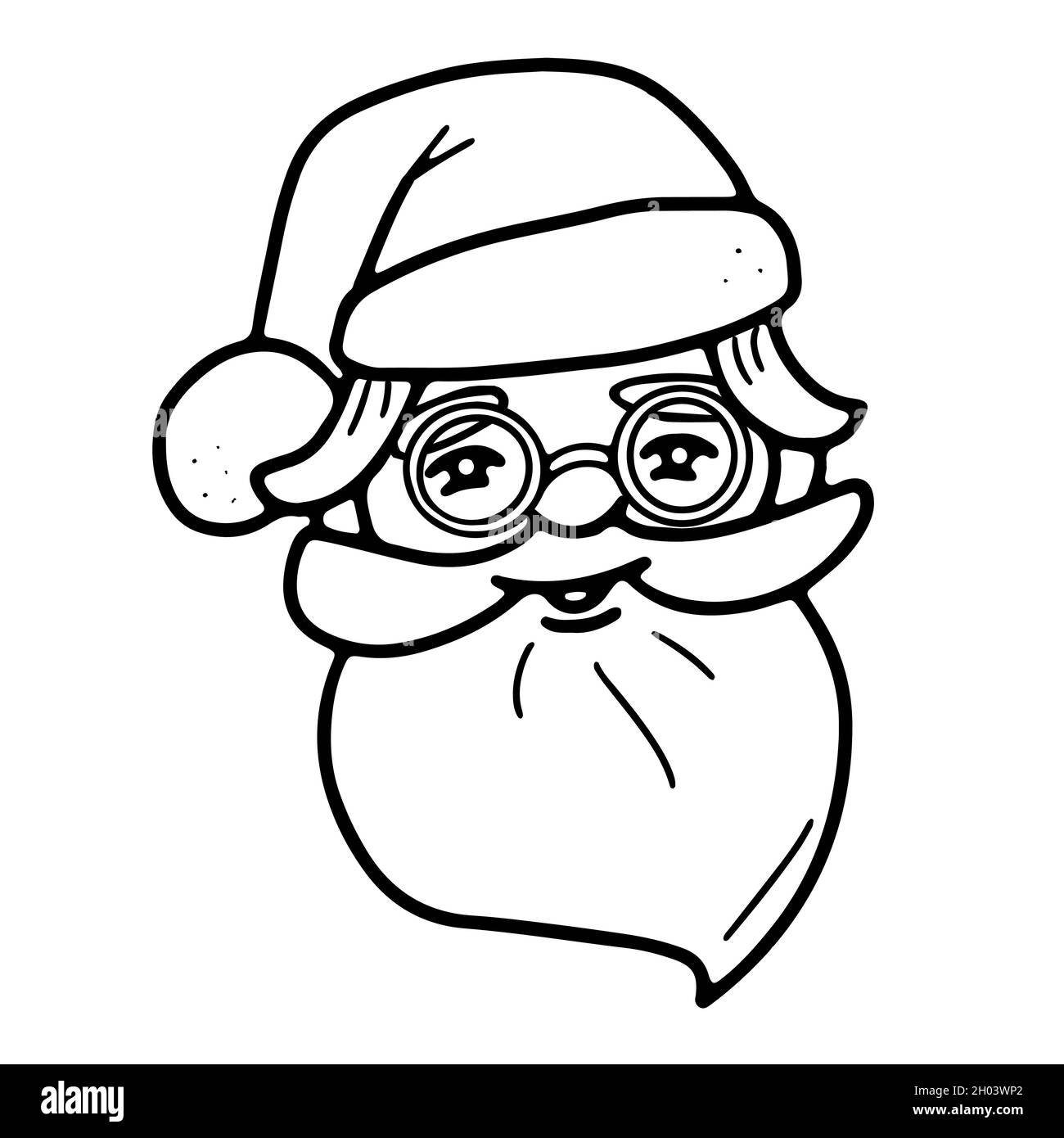 Niedlicher weihnachtsmann Kopf mit Hut und Brille Stock Vektor