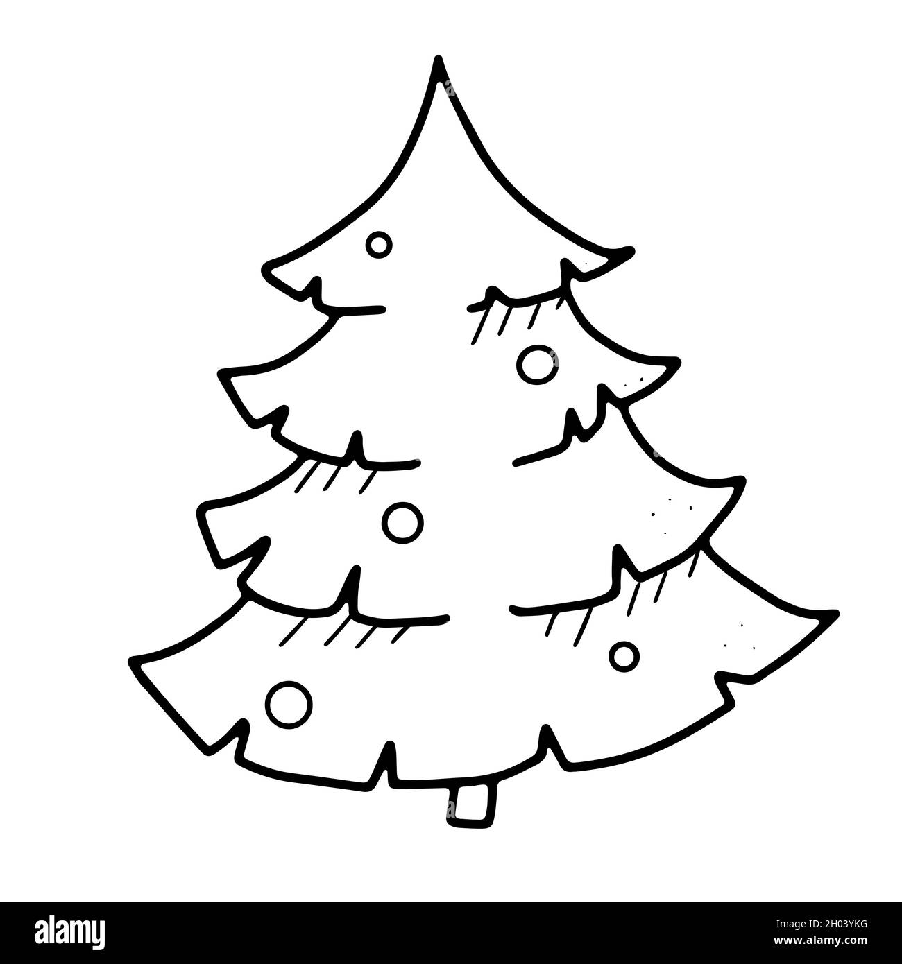 Weihnachtsbaum geschmückt mit festlichen Kugeln im Doodle-Stil Stock Vektor