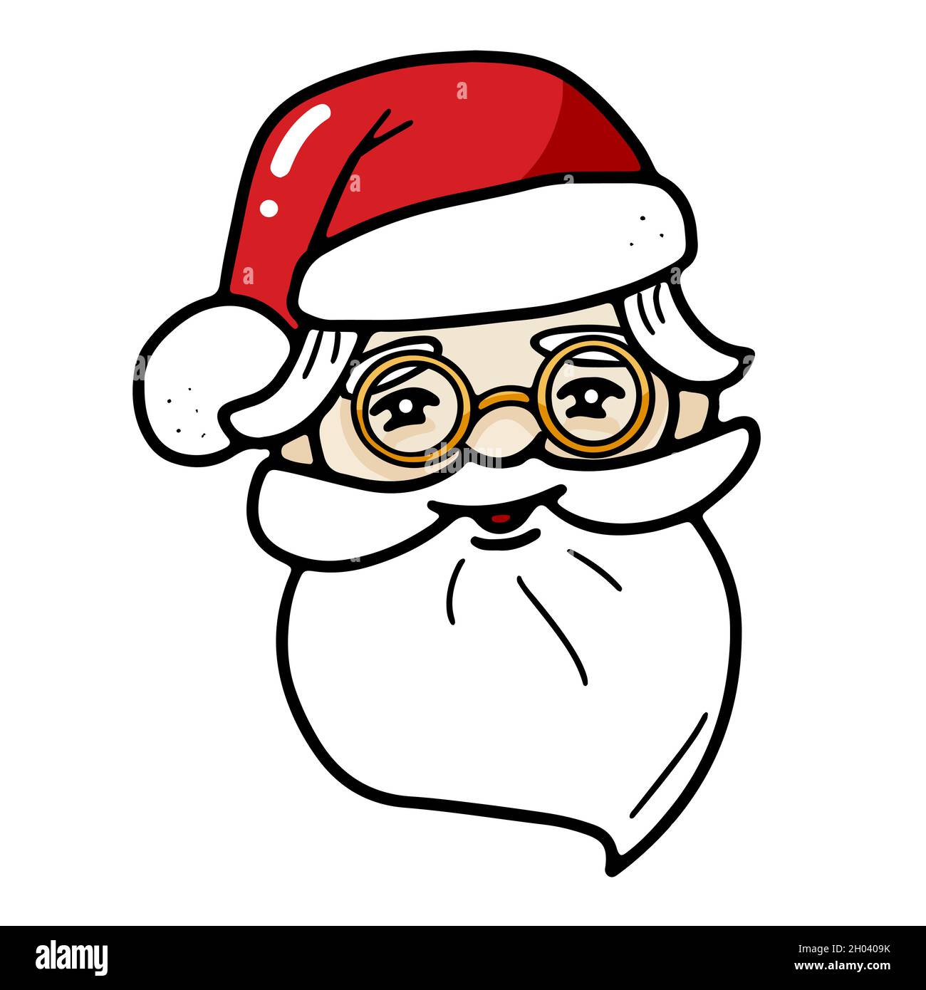 Niedlicher weihnachtsmann Kopf mit Hut und Brille Stock Vektor