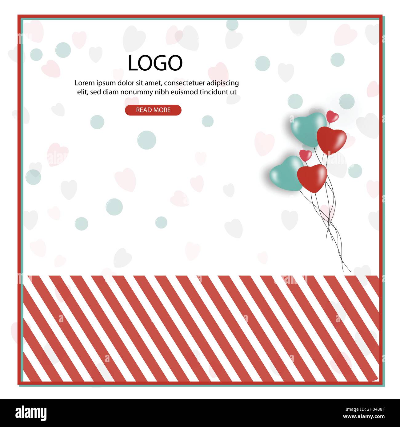Valentinstag-Angebot. Verkauf Banner Vorlage Design mit Herzen auf weißem Hintergrund. Stockfoto