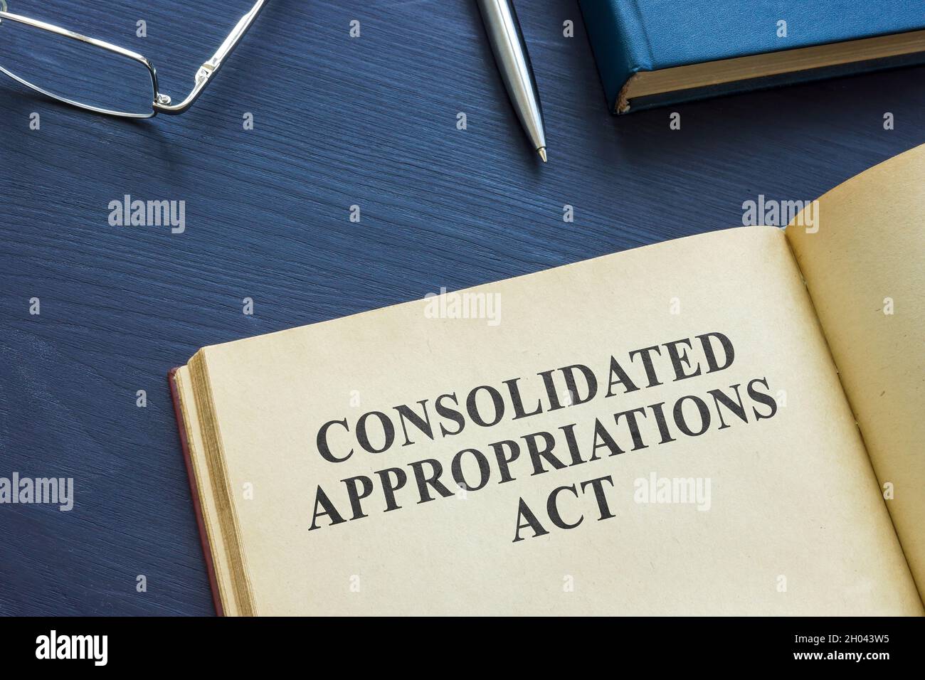 Buch öffnen mit Consolidated Appropriations Act und PEN. Stockfoto