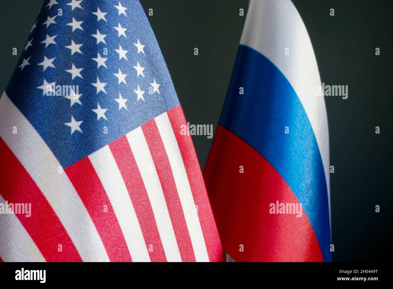 Flaggen der Vereinigten Staaten von Amerika USA und Russland. Stockfoto