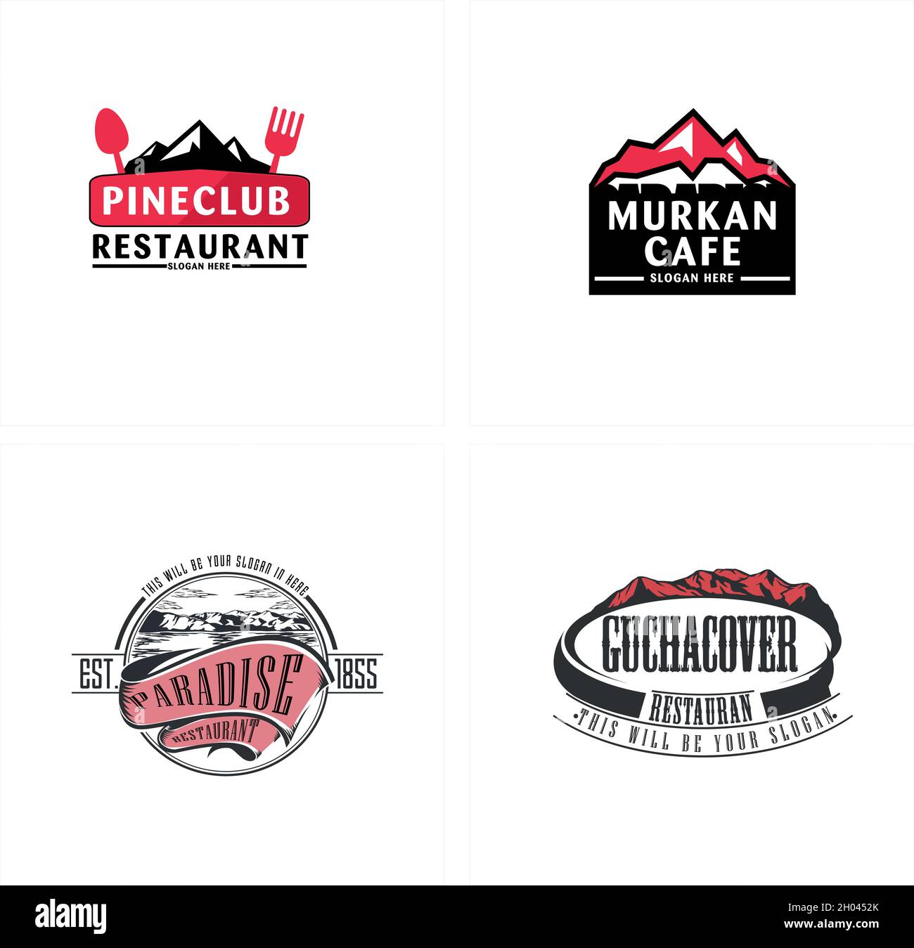 Set Restaurant Mountain Outdoor Logo Design Stock Vektor