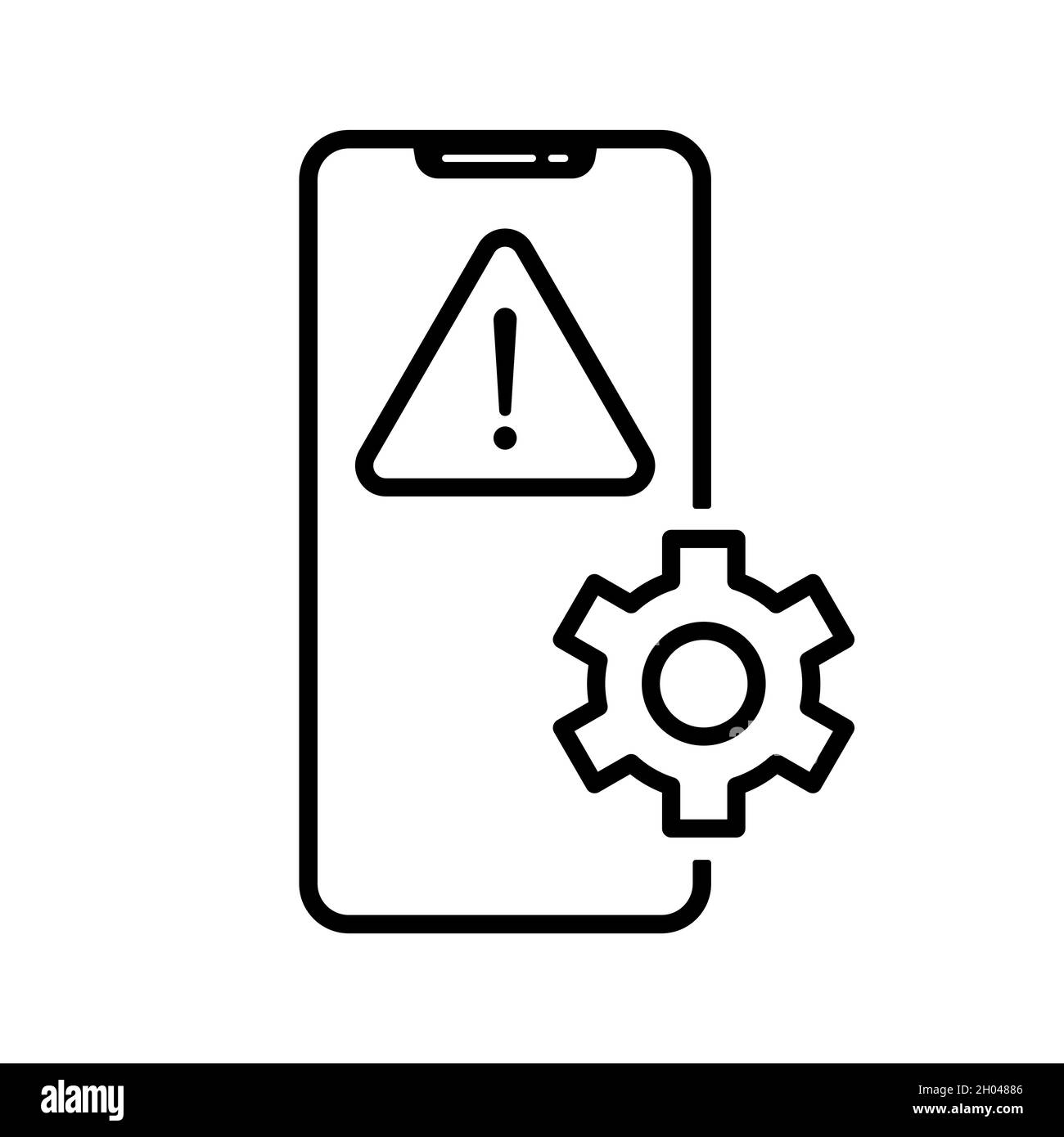 Symbol für die Reparatur des Smartphones. Symbol „Geräteeinstellungen“. Lineargetriebe auf dem mobilen Symbol. Vektorgrafik. Stock Vektor