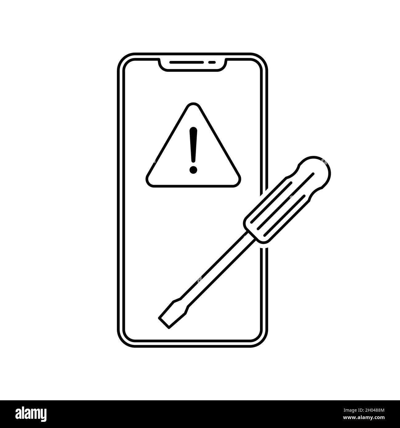 Symbol für die Reparatur des Smartphones. Schraubendreher auf dem mobilen Symbol. Schwarzes lineares Symbol. Vektorgrafik. Stock Vektor